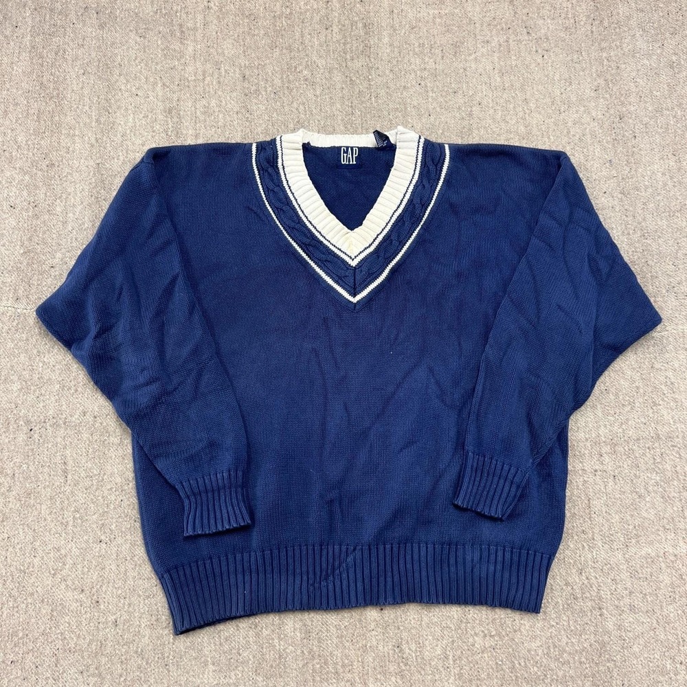 Vintage Gap Sweater Mens XL Blue 1990s V Neck Cotton